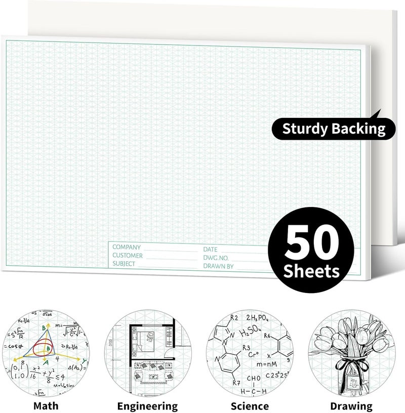 Pidada Isometric Graph Paper, 11"x17" Dot Grid Paper, 0.25" Grid, 50 Sheets Landscape, Easy-Tear Glue-Bound, 11"x17" Cardboard Backing, for Drafting, Engineering, Architect Designers - Image 4